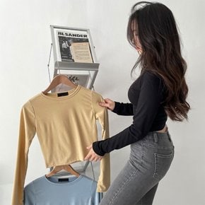/ 델리 쫀쫀 슬림핏 스판 무지 긴팔 크롭 티셔츠