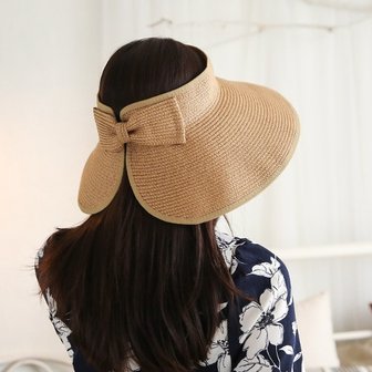 hat'scompany 썬캡 밀짚 자외선차단 비치 리본 여성모자 돌돌이 이지테일