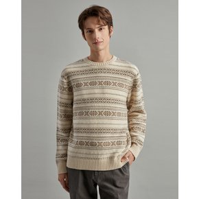 [23FW] [Pure Wool] 페어아일 베이지 라운드 스웨터 DMSW3D041I2