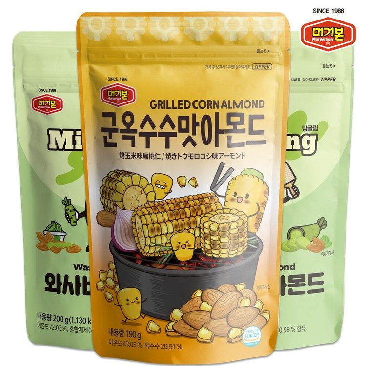 머거본] 군옥수수맛아몬드 190G 1봉+와사비향아몬드 200G 2봉, 믿고 사는 즐거움 Ssg.Com