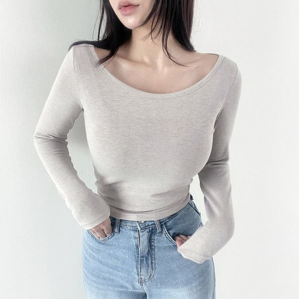 확대된 대표 글램핏 / 쫀쫀 스판 입술넥 슬림핏 이너 무지 기본 긴팔 티