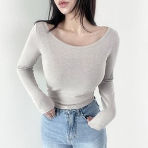 / 쫀쫀 스판 입술넥 슬림핏 이너 무지 기본 긴팔 티