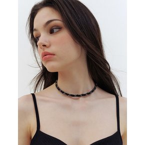 black silver leather chain choker