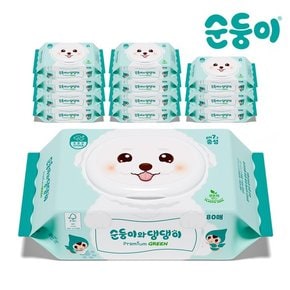 댕댕이 강아지 물티슈 프리미엄 그린 캡형 80매 12팩/12DGP