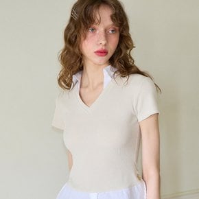 Shirt Detail Vneck Short Sleeve T Ivory