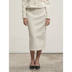 Tweed H-Line Back Slit Skirt Cream