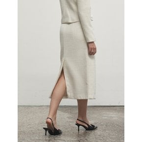 Tweed H-Line Back Slit Skirt Cream