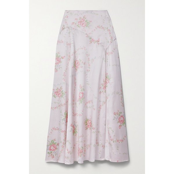 지기 플로럴 프린트 실크 샤르뫼즈 맥시 스커트 핑크 1647597303580076