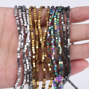 38cm 2x2 천연 적철광 스퀘어 비즈 스톤 Shamballa DIY 목걸이 팔찌 장신구 쥬얼리