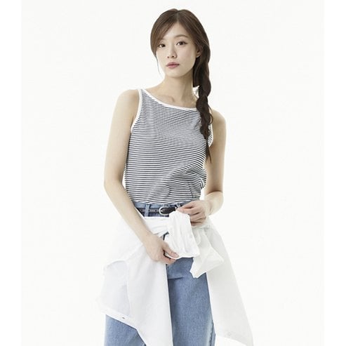 플라스틱아일랜드 [BEIGE]스트라이프 민소매 탑 (PR7CT401)