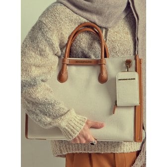 세러데이일레븐 투톤 캔버스 레더 브릿지 토트백 _ 브라운 아이보리