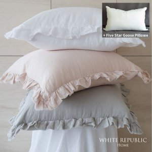 화이트리퍼블릭 French Linen Ruffle Pillowcase + Five Star Goose Pillow set