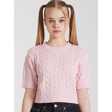 핑크파인애플 CABLE CROPPED SWEATER_PINK