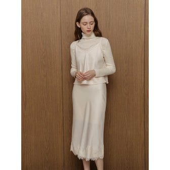 로트르드민 Lautre Lace Ivory Satin flare skirt