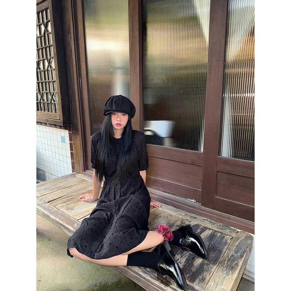 [B. my] 별 패턴 반소매 볼륨 원피스  블랙 (BF5871N015)