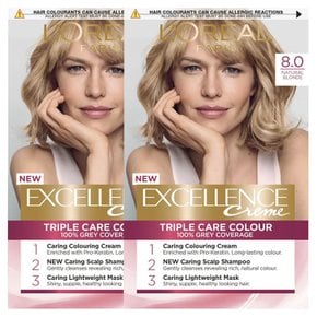 L`Oreal Paris 로레알 파리 엑셀런스 크림 염색약 8.12 내추럴 프로스트 베이지 블론드 2팩