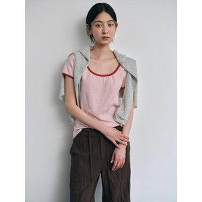 Shirred Neck Cotton T-Shirt (2color)