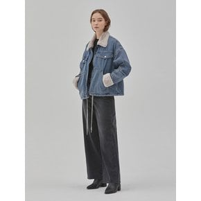 DENIM ECO FUR TUCK SLEEVE JACKET INDIGO