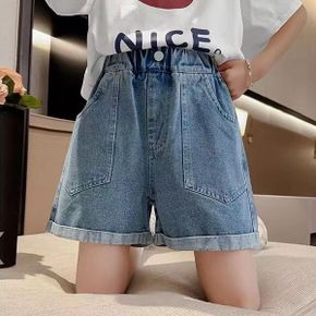런느롤업데님반바지 초등 청반바지 여름 아동 주니어 여아 데님팬츠 부드러운 청_P396522730