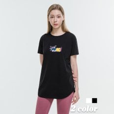 진마니아 MG 스팽글 자수 박시 롱 반팔티 빅사이즈 루즈핏 면티 레이어드 티셔츠