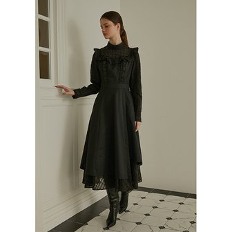 에고이스트 [시흥점] 여성 프릴 포인트 시스루 믹스 롱 원피스 (EQ4WO261)