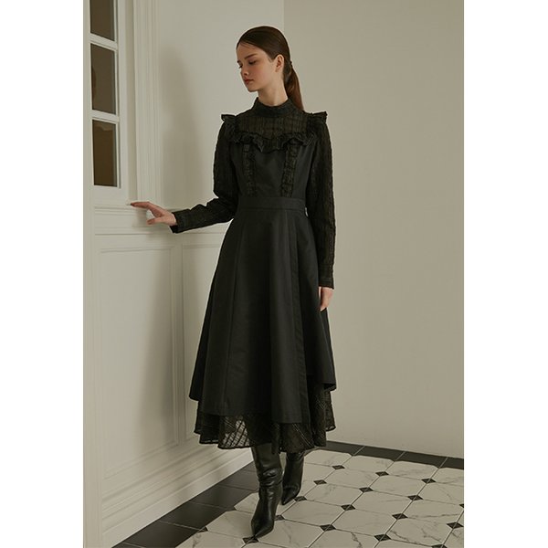 [시흥점] 여성 프릴 포인트 시스루 믹스 롱 원피스 (EQ4WO261)