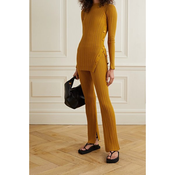 아담 립스 Ribbed Cotton-blend Flared Pants 옐로 11452292646644428