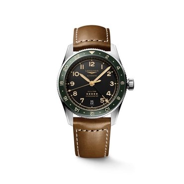 론진 스피릿 줄루 타임 그레이 다이얼 그린 베젤 레더 스트랩 39MM L3.802.4.63.2