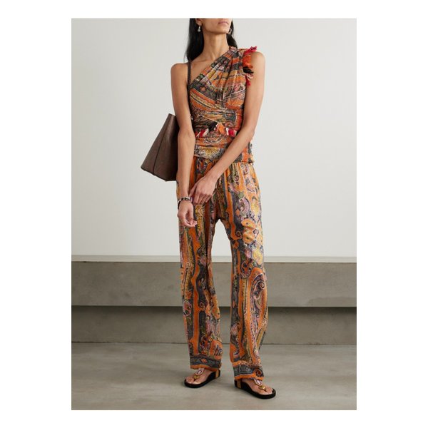 시드나 프린트 실크 보일 와이드 팬츠 오렌지 46376663162844322