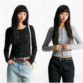 타미진스 여성 슬림 립 스냅 버튼 탑 T32F0TTO01TWT2 TOMMY JEANS
