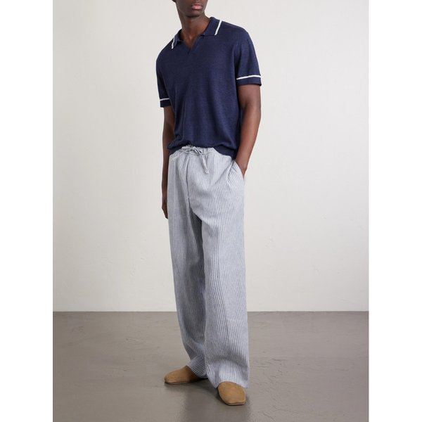 오피시네 제네랄레 닐슨 스트레이트 레그 스트라이프 리넨 코튼 블렌드 팬츠 46376663163010499