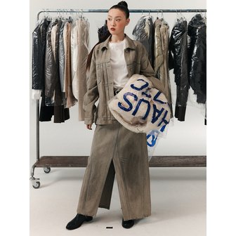 HAUS 072C HAND BRUSHED DENIM SKIRT BEIGE