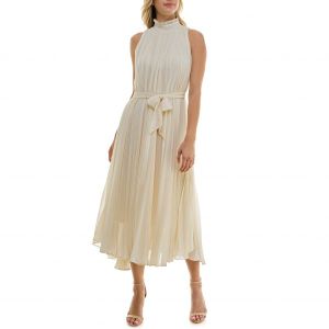 이스퀘어 4235592 Socialite Pleated Mock Neck Chiffon Midi Dress