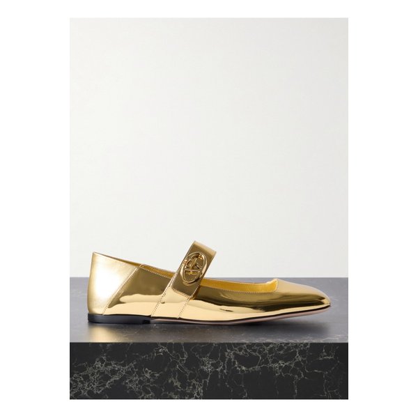 V로고 락커 골드 미러 가죽 발레리나 플랫 슈즈 1647597343311818