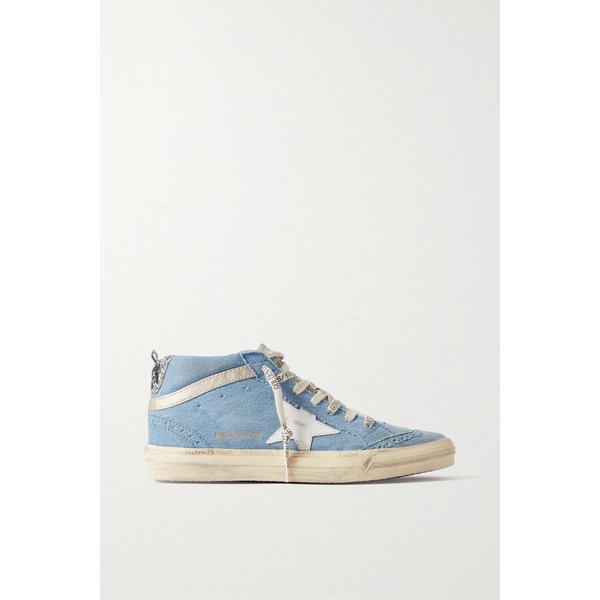 미드 스타 글리터 가죽 트리밍 디스트레스드 데님 하이탑 스니커즈 1647597309691134