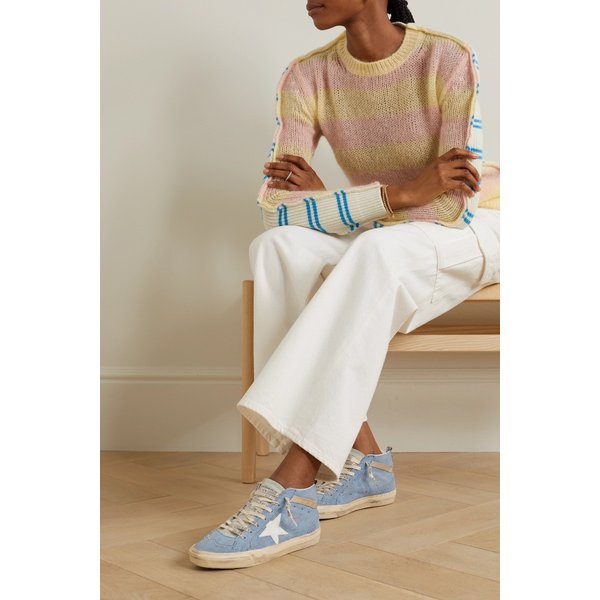 미드 스타 글리터 가죽 트리밍 디스트레스드 데님 하이탑 스니커즈 1647597309691134