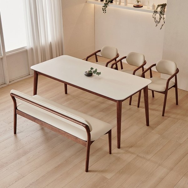 동서가구 로라 6인용 원목 세라믹 식탁 세트 1800 (의자3+3인 벤치1) DF927595