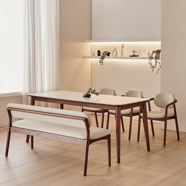 동서가구 로라 6인용 원목 세라믹 식탁 세트 1800 (의자3+3인 벤치1) DF927595