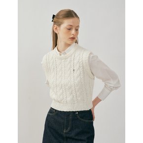 COTTON BLENDED CABLE KNIT VEST (2COLOR)