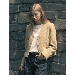 Collarless ourora tweed jacket_Beige