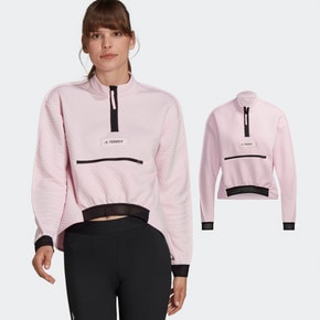 아디다스 테렉스 하이킹 반집업 플리스 와플 여성 핑크 맨투맨 티셔츠