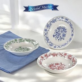 쯔비벨무스터 Blue&Green&Red 원형쿠프 앞접시 3P세트/ 고급 도자기식기