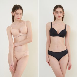 WONDERBRA 풀컵 베이직 노와이어 브라팬티 4종 베이지+블랙 WBW4M2628_T