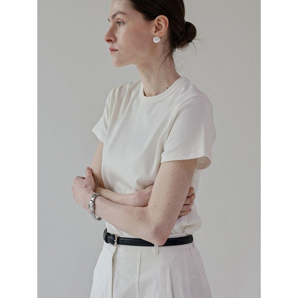 컬러 코튼 반팔 티셔츠_ivory