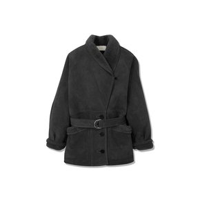 SHAWL COLLAR SUEDE SHEARLING COAT (BLACK)