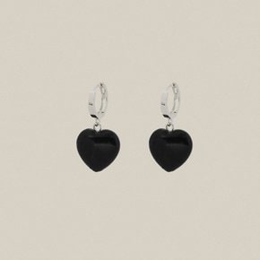 [BEST] BLACK ONYX HEART EARRINGS SILVER (230712020001)