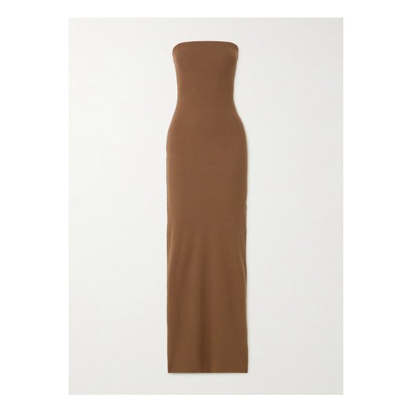 에턴 스트랩리스 골지 스트레치 저지 맥시 드레스 브라운 1647597341697276