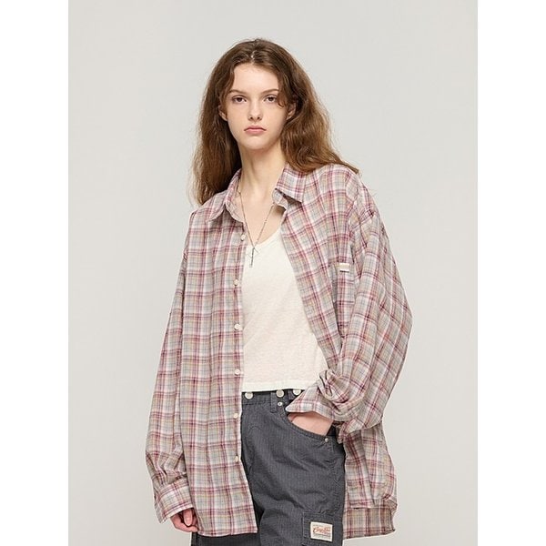 [오늘출발] 라이트 오버사이즈 체크 셔츠 (핑크)