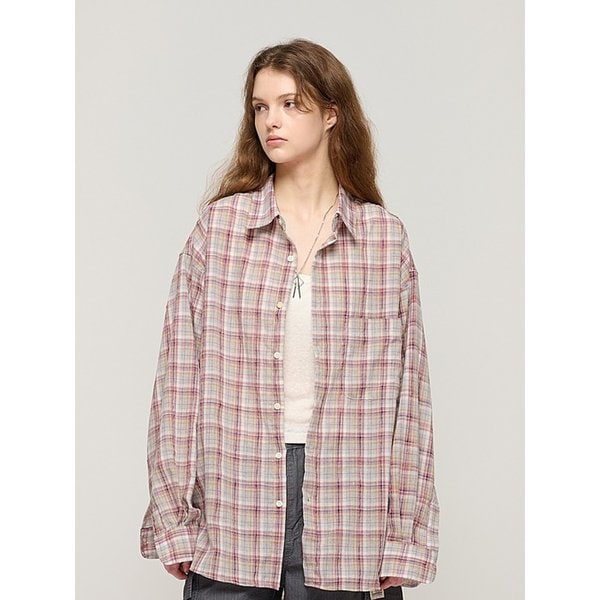 [오늘출발] 라이트 오버사이즈 체크 셔츠 (핑크)