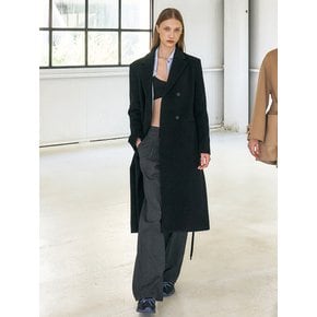 TAILORED LONG STRAP BELTED COAT [IVORY][BLACK]